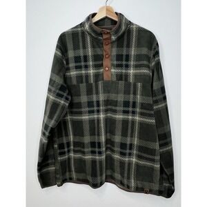 LIV Golf Outdoor Pullover Mens XL Green Plaid Micro Fleece Snap Button Sweater